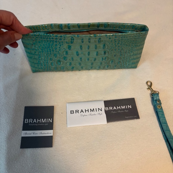 Brahmin Special Edition Turquoise Croc Embossed Clutch and Wristlet - Picture 6 of 11